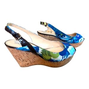 Marc Fisher Floral Peep Toe Wedge Shoes 8.5M Inside Flaws